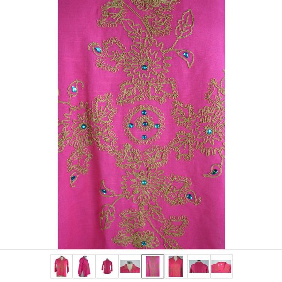 Embroidered Blouse Jewel Embellished Gold Paisley Hotpink Ethnic 3/4 Sleeves - Picture 8 of 8